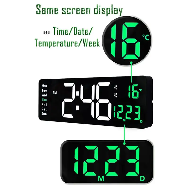 13/16inch LED Digital Wall Clock Electronic Table Alarm Clock With Adapter Remote Control Multi-Functional Date Week Temperature