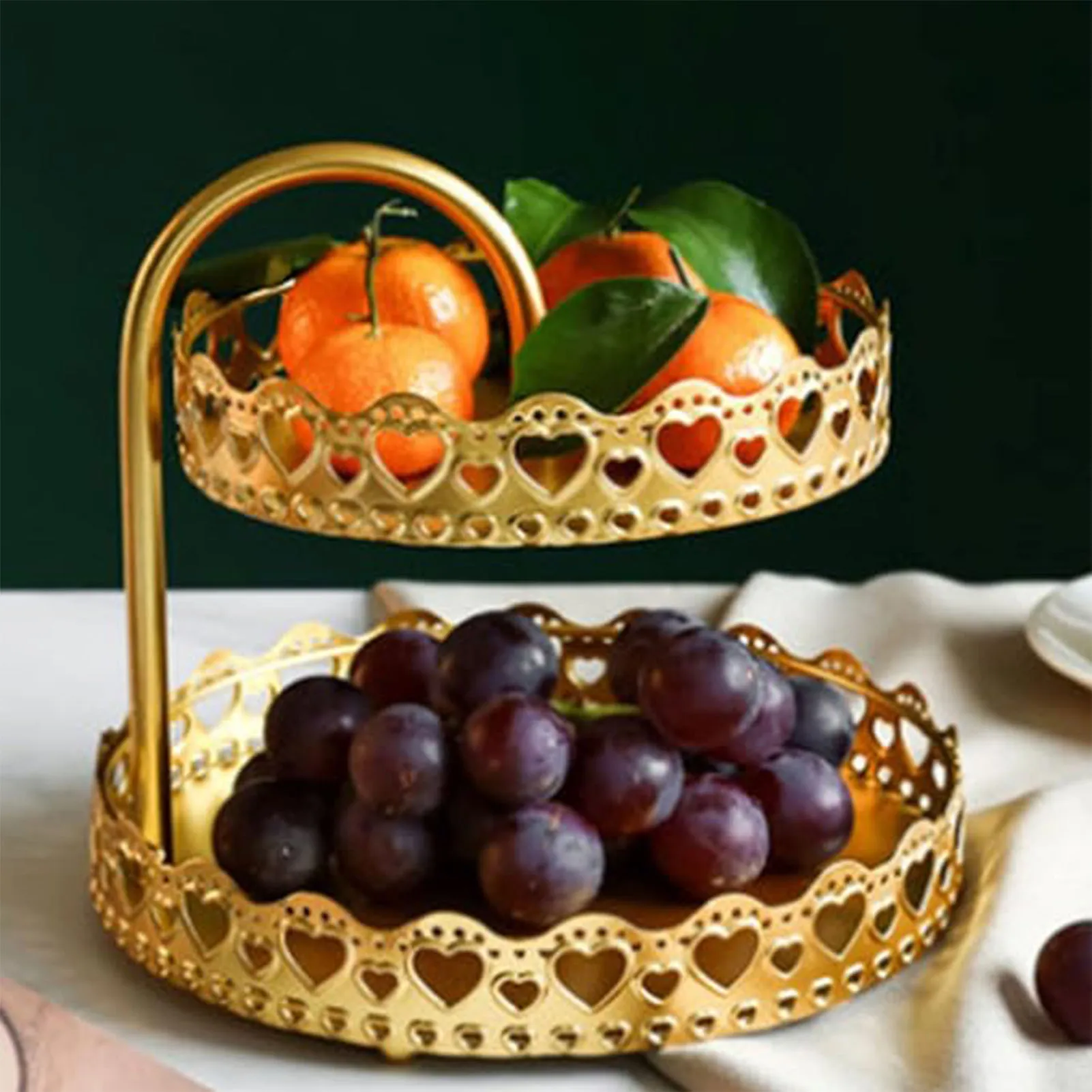 2 Layer Snack Tray Exquisite Gold Heart Pattern Storage Rack For Cake Fruit Candy Cookie Biscuit Valentine's Ramadan Decor Props