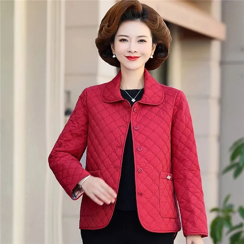 2023 Fashion Simple Women\'s Wear Simple Lightweight Cotton Clothes Mom\'s Wear Autumn/Winter Button Noble Solid Cotton Coat Coat