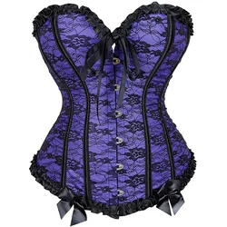 Women Corset Top Vintage Floral Corsets Lace Overlay Bustiers Elegant Korsett Dance Party Outfits Medieval Renaissance Costumes