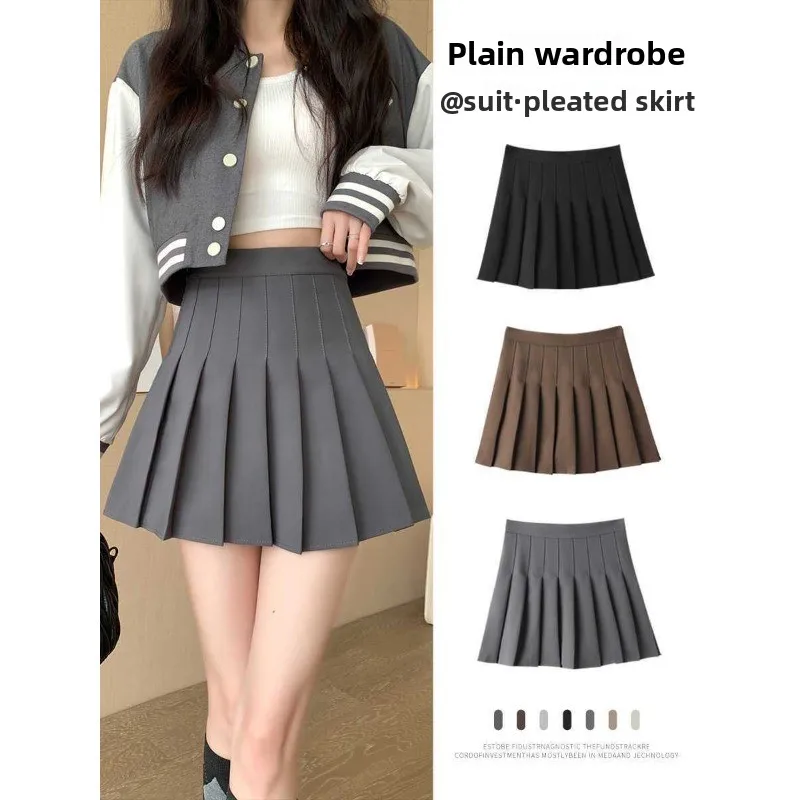 New Vintage Gray Pleated Skirt Women Kawaii High Waist Mini Skirts Korean Fashion School Uniform Harajuku Streetwear Sprin