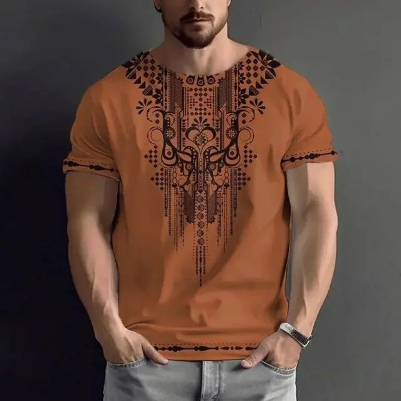 Luxuriöses Retro-Muster T-Shirt für Herren, farbenfrohes, ethnisch bedrucktes 3D-T-Shirt, Oversize-Streetwear-Oberteil, Sport-T-Shirt