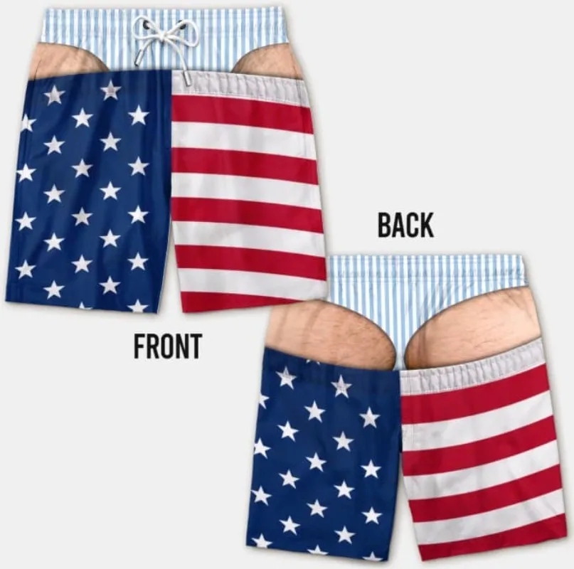2026 Summer New Casual Beach Swim Trunks, 3D Fun Print, Plus Size Loose Fit, Perfect for Men's Party Gifts and Family Matching