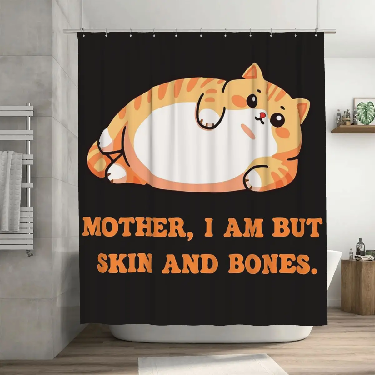 Mother, I Am But Skin And Bones Cat Design Shower Curtain Bathroom Polyester Waterproof Bath Curtains with Hooks