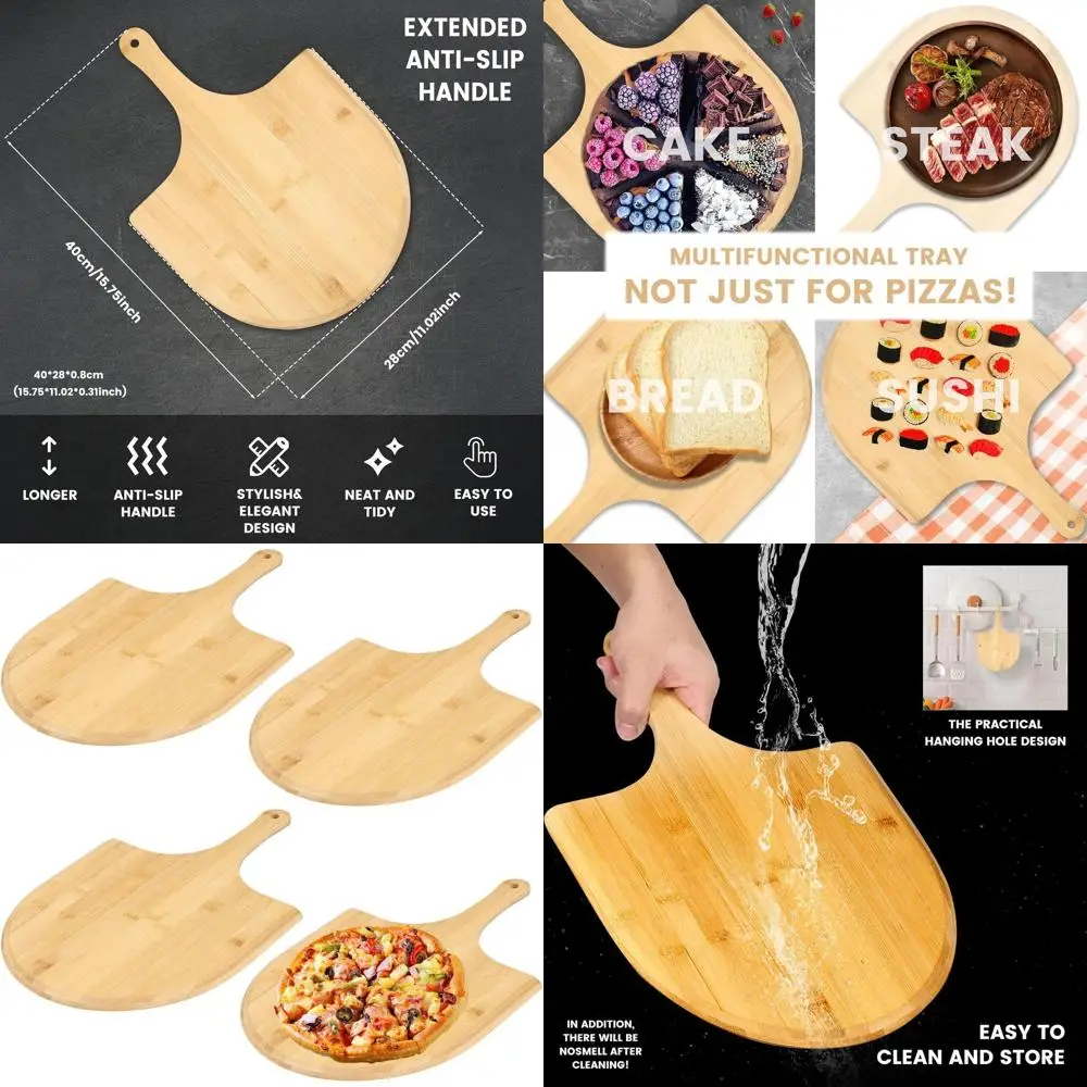 

Set of 4 Natural Bamboo Pizza Tools, 11 Spatula and Peel for Home Pizza Making and Serving