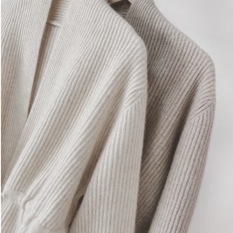 100% pure cashmere sweater loose drawstring waist cashmere cardigan knitted coat shawl sweater
