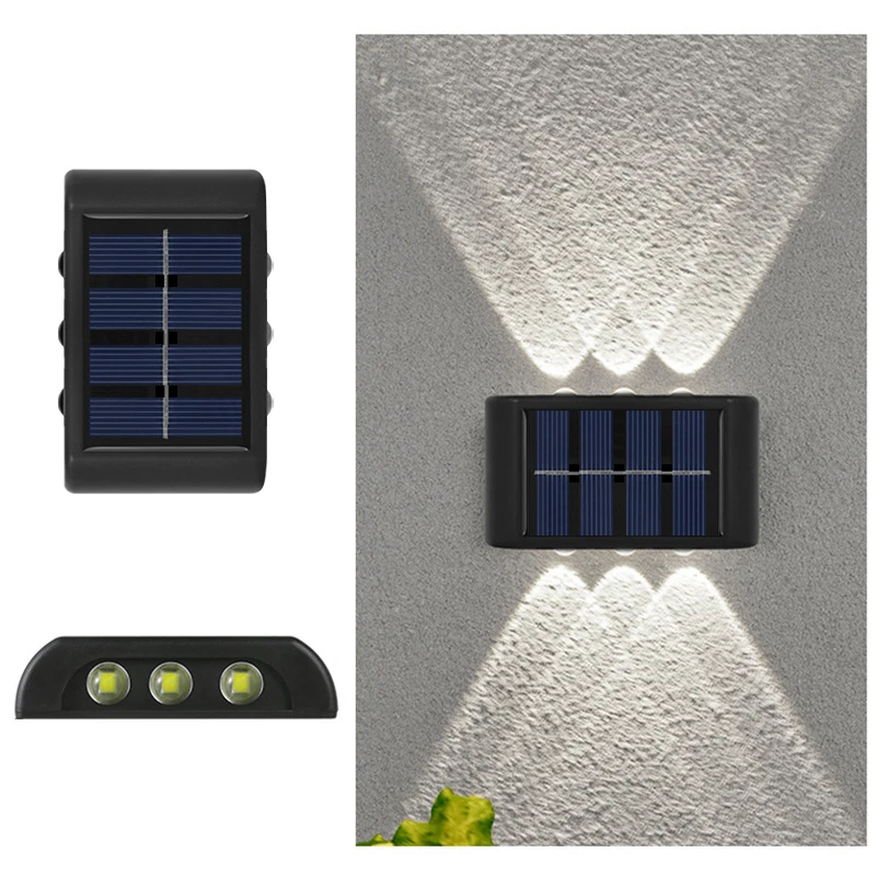 6LED zonne-verlichting, buiten sfeer wandlamp, op en neer lichtregeling voor tuin tuin straat balkon terras camping decor