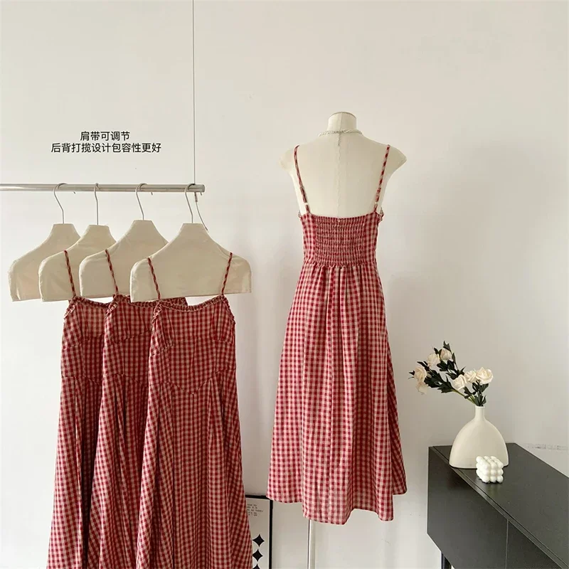 Summer New Plaid Strapless Long Dress for Girl Hotsweet Sexy Sleeveless Shirring Ankle-Length Dress Elegant Prom Evening Dresses