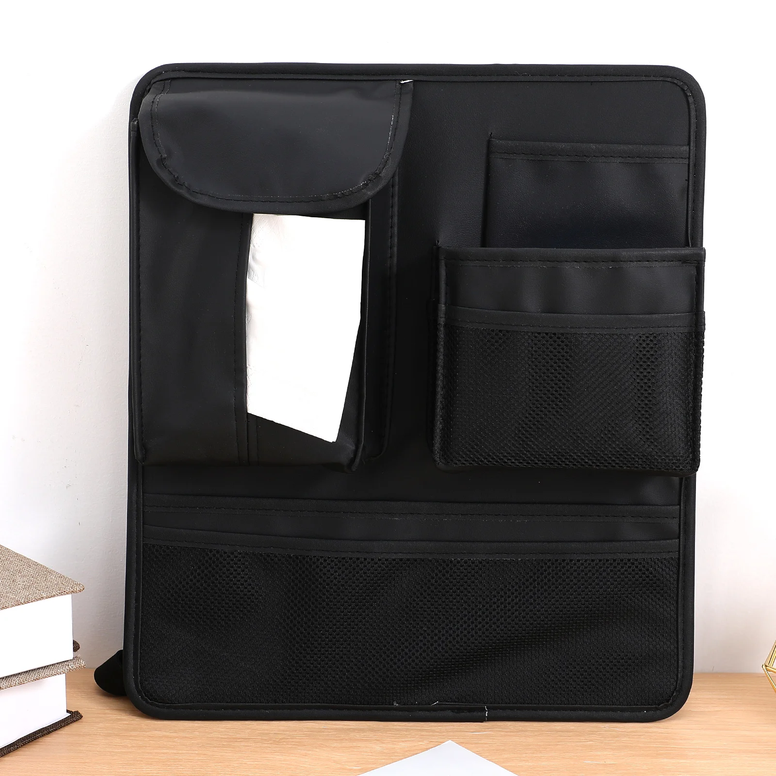

Large Capacity Seat Car Backseat Storage Bag Adjustable Straps Sturdy Pu Material Multi-Functional Rear Seat Organizer For Suv