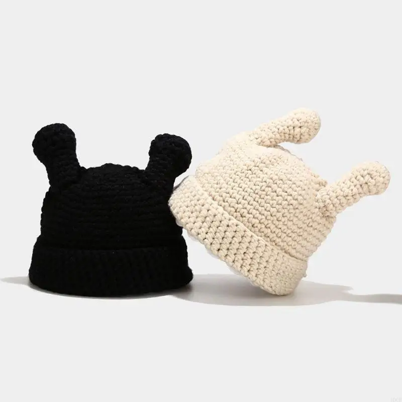 

Japanese Women Winter Crochet Knitted Beanie Hat Solid Color Cartoon Tentacle Antenna Harajuku Student Leisure Cuffed Skull