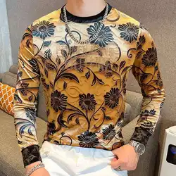 New Men Casual Fashion Hoodie Gold Velvet 3D Print Casual Tee Homme Long Sleeve Men T-Shirt Camisetas Hombre Sweater For Men
