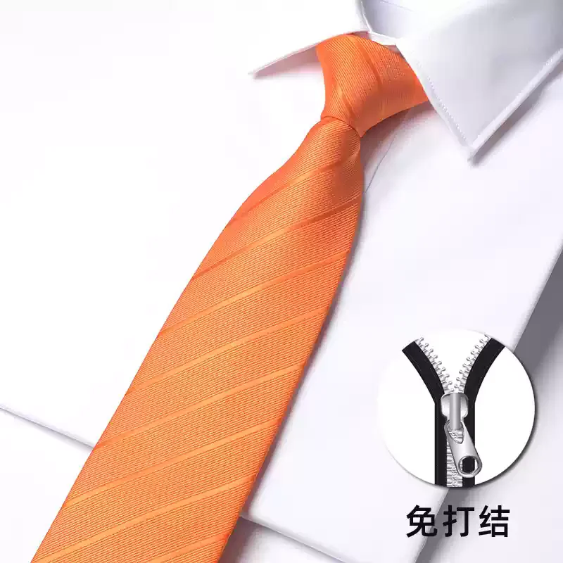 

High Quality Orange Striped Zipper Tie For Men's 8CM Standard Formal Shirt Accessories For Business Banquets Knot Free Cravat