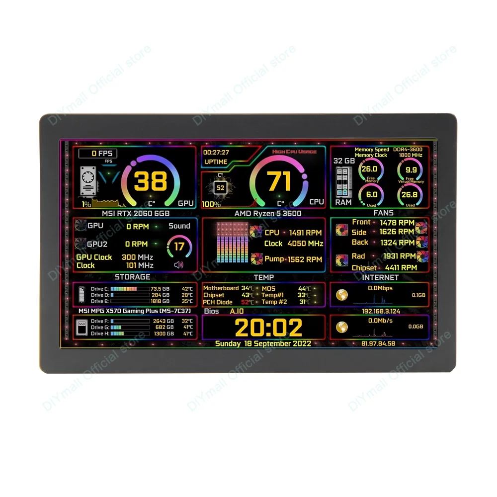 5/7 Inch Type-C Secondary Monitor 1024x600 HD IPS Screen USB Plug & Play for PC Aida64 Sensor Panel Case Mod