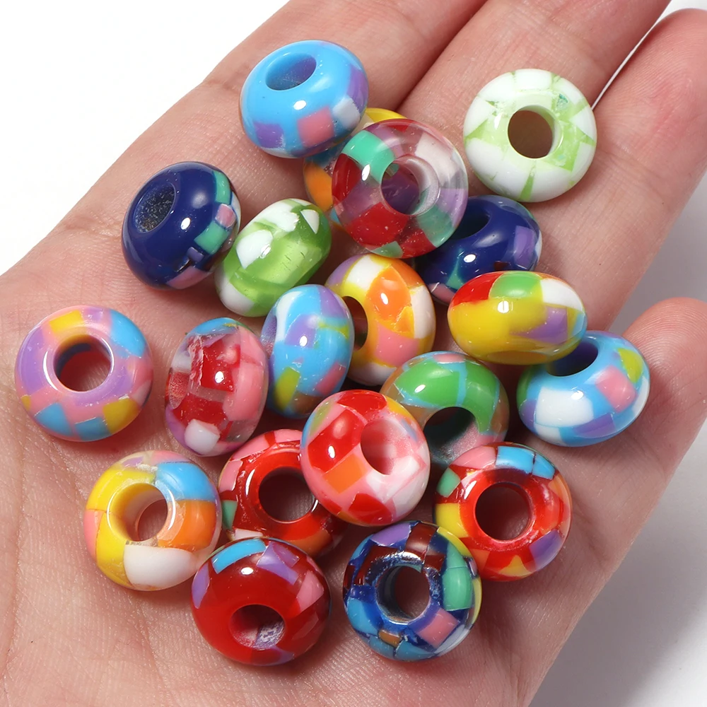20pcs Acrylic European Beads Floral Jelly Color Large Hole Bead Round Loose Spacer Abacus Beads for Jewelry Making DIY Bracelet