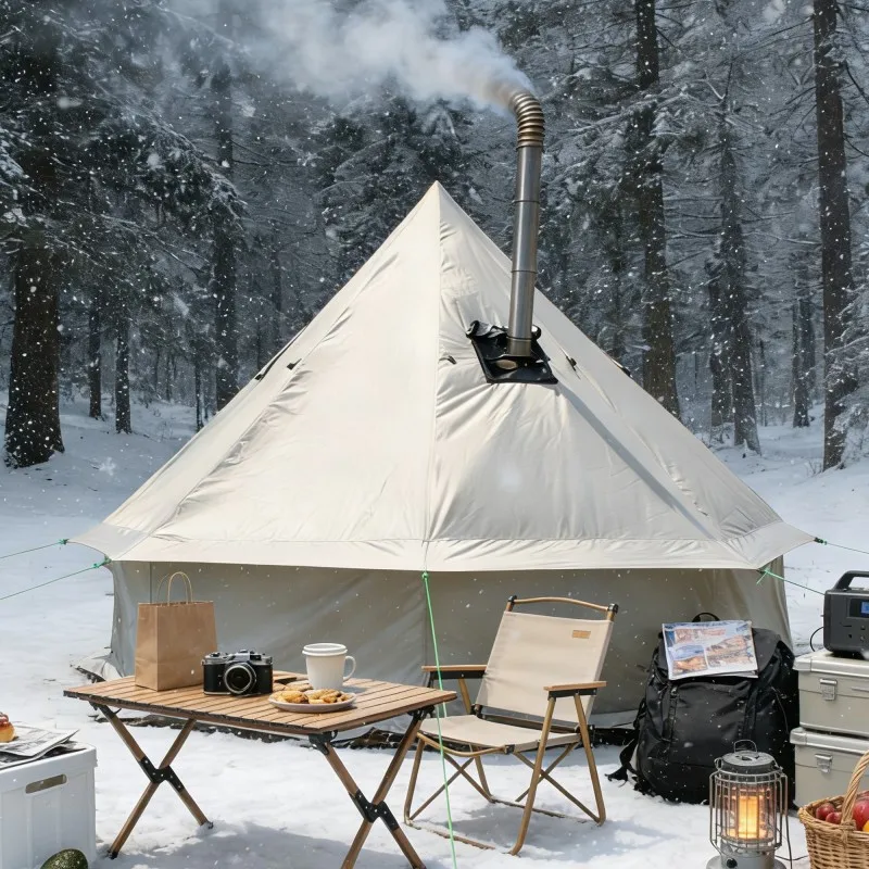 4-Season All-Year Usable Bell Yurt Tent: Multi-Purpose Waterproof Hot Tent with Removable Floor & Stove Jack - Ideal for Family