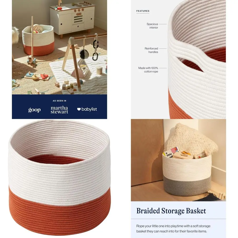 

Cotton Rope Storage Basket for Blankets, Toys, Nursery - Durable, Portable, Non-Toxic, 12.5 x 16.25 Rust