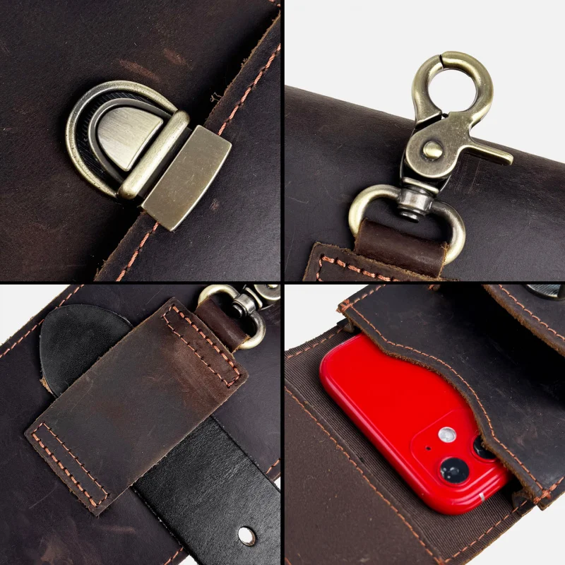 

Genuine Leather Waist Bags For Men Belt Pocket Belts Cigarette Case Cowhide Hook Bum Bag Outdoor Fanny Waists Pack Phone Pouch