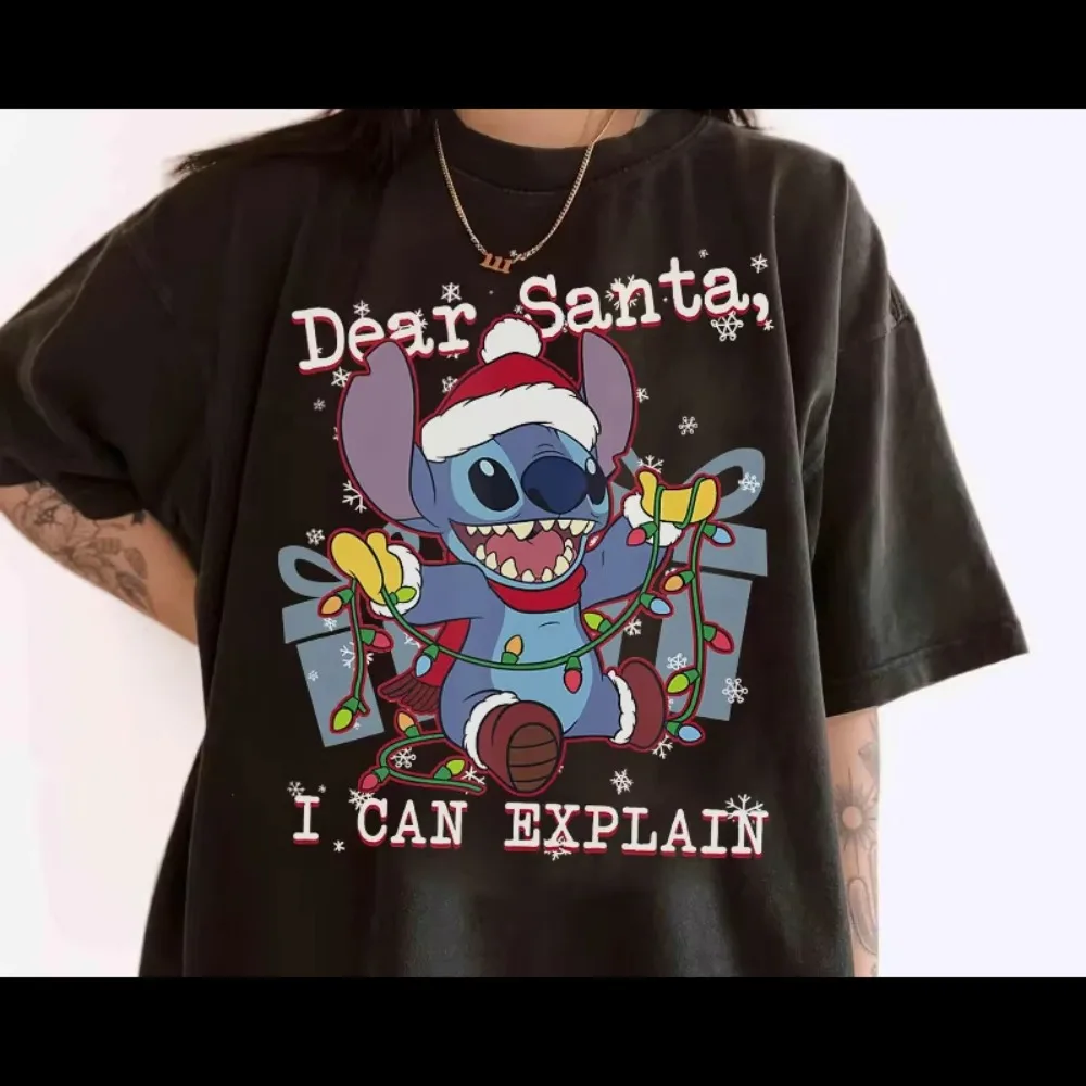 

Очаровательная футболка Lilo & Stitch Christmas Dear Santa Claus I Can Explain, унисекс, всесезонная хлопковая футболка, мягкая и дышащая