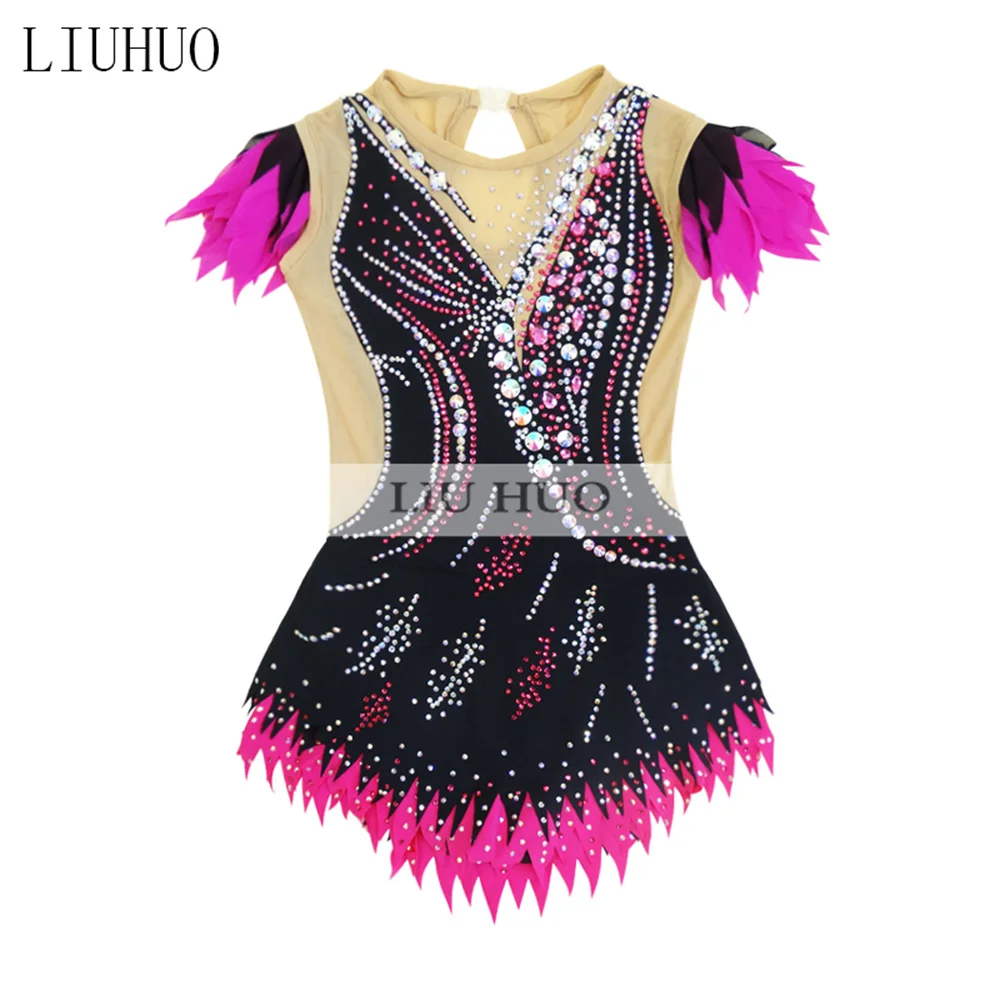 LIUHUO Figure Skating Dress Women's Girls' Ice Performance Rhythmic Gymnastics Competition Multicolor Leotard Dance Sleeveless
