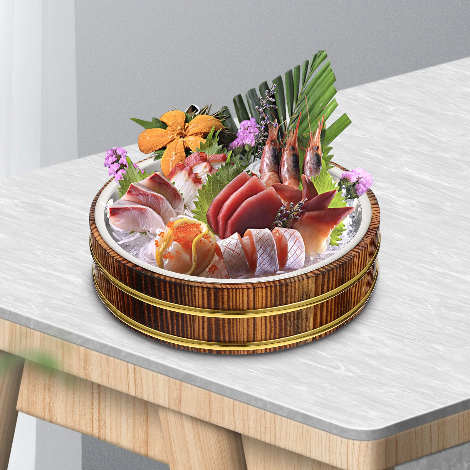 

1 set 1 Set Sushi Bucket Restaurant Kitchen Rice Mixing Bowl Wooden Food Container Japanese Style Cooking Wood Barrel Kitchen