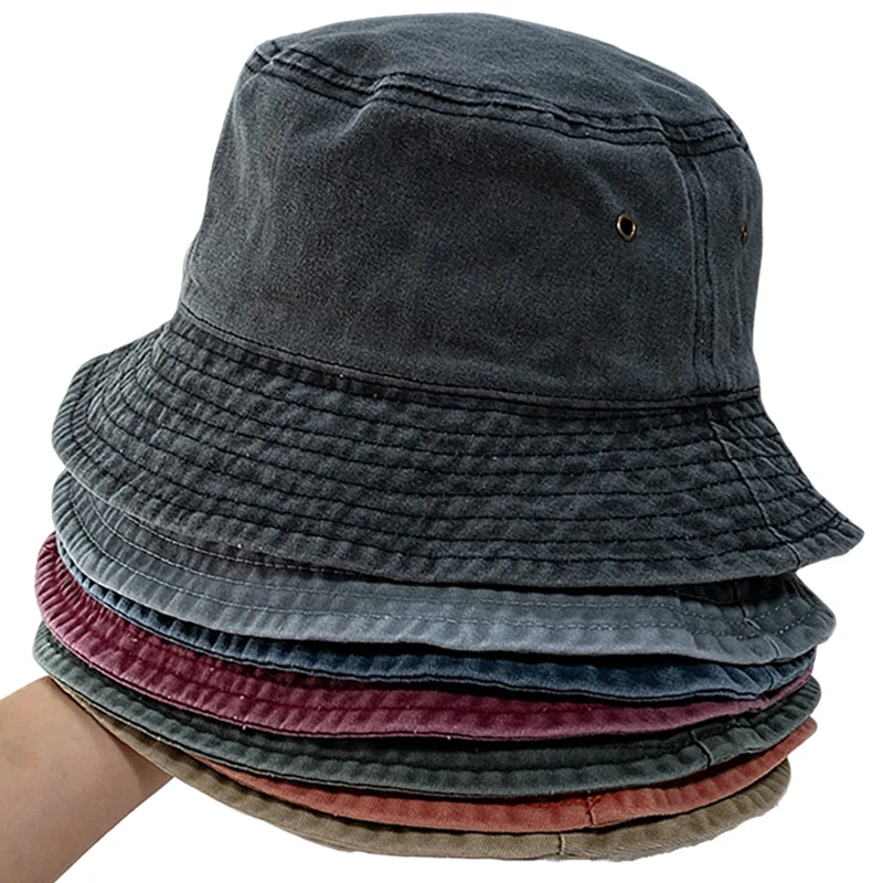 Fashion Denim Washed Bucket Hat Retro Foldable Fisherman Cap Cotton Casual Sun Hat Summer Outdoor Sunscreen Cap for Women Men