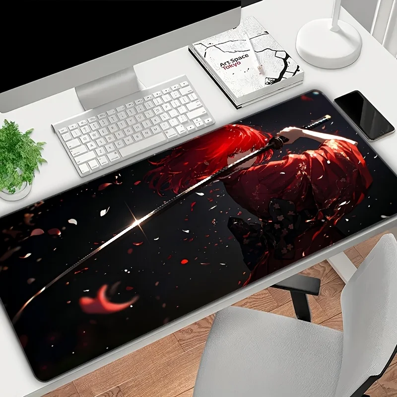 Red Hair Samurai Girl Large Size No-slip Rubber Mouse pad XXL Computer Gaming accessories Keyboard Desktop Decor Mat for Offices