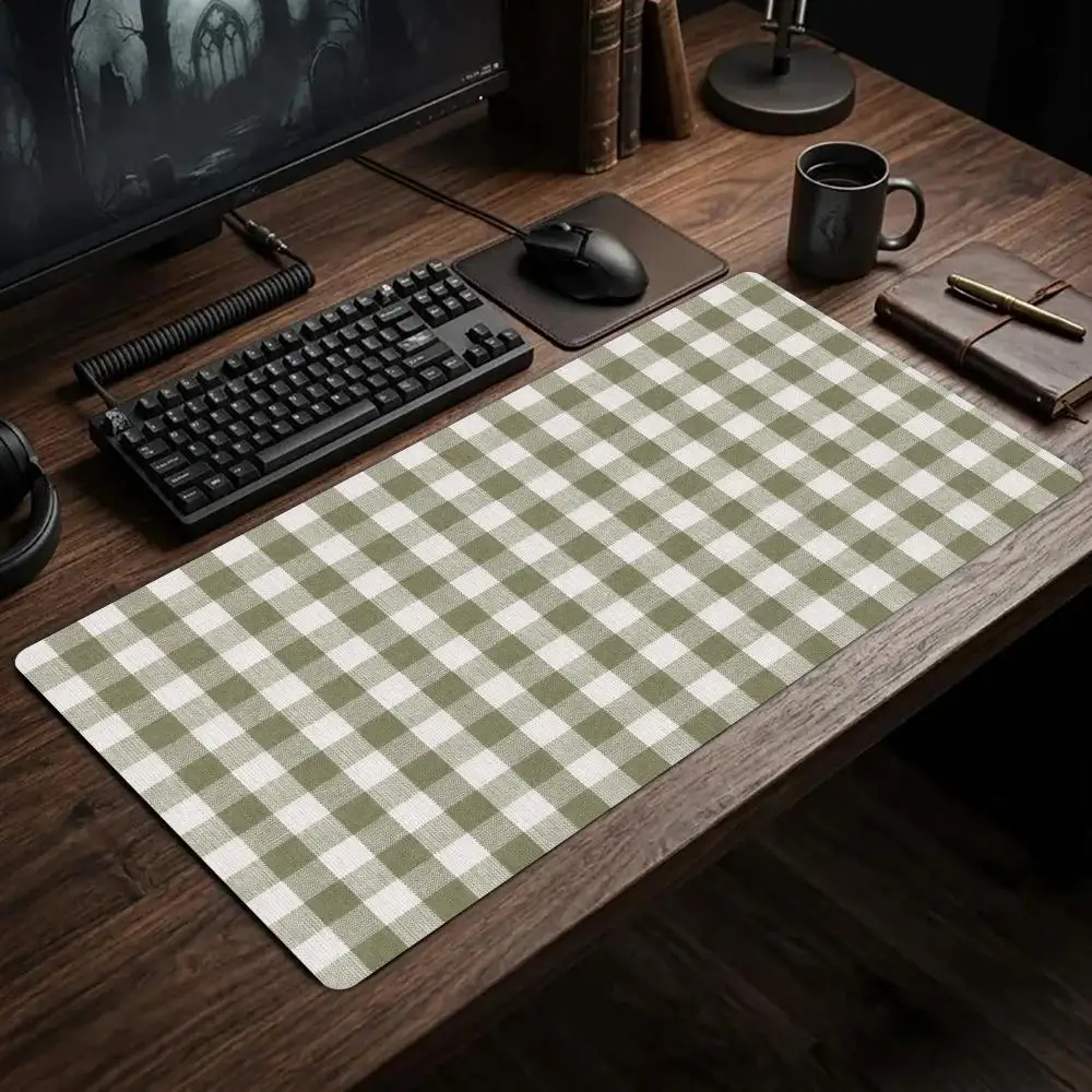 Green White Check Desk Mat Table Mat Pc Accessories Square Mousepad Office Desk Decorating XXL Mouse Pad Keyboard Pad Gaming
