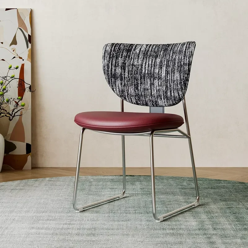 Modern Simple Dining Chair Metal Frame Imitation Leather Seat Cushion Striped Backrest Elegant Home Furniture for Family Use
