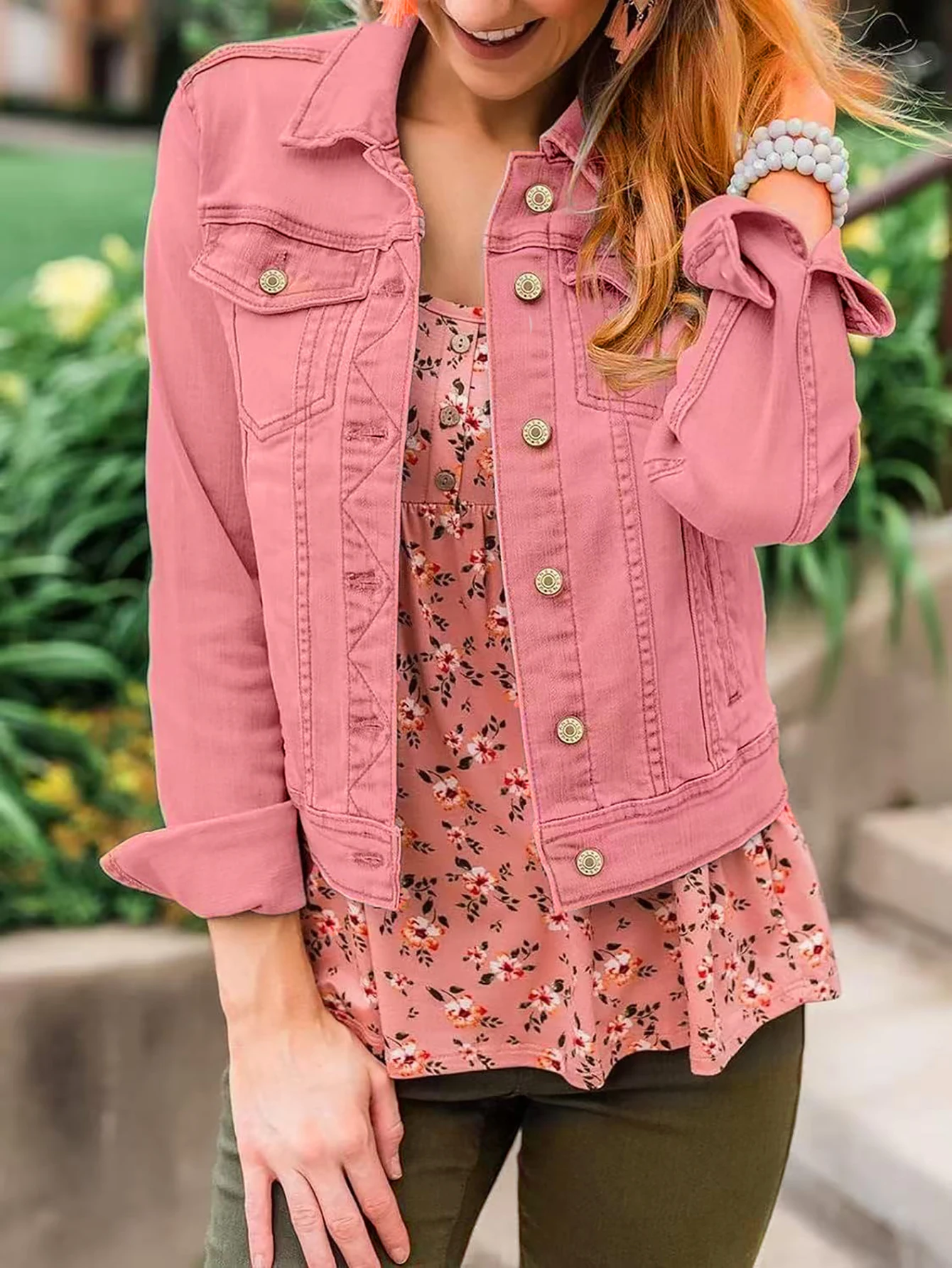 Solid Color Fashion Casual Versatile Washed Denim Front Button Pocket Women's Denim Jacket Coat