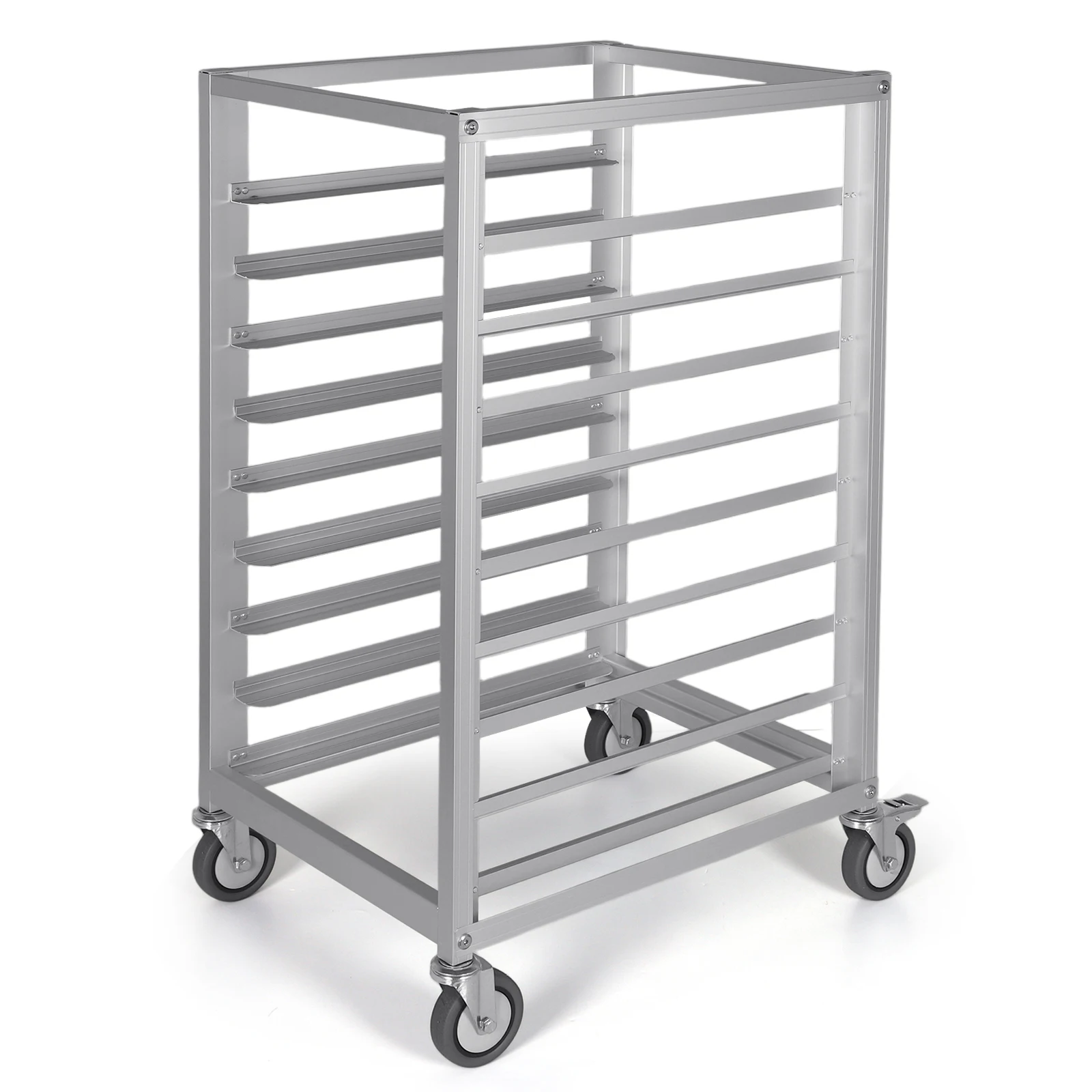 Heavy Duty Plate Casters 9 Pan 3 Inch Spacing with Brake Wheels Commercial Aluminium Bun Rack for Commercial Baking and Bakers