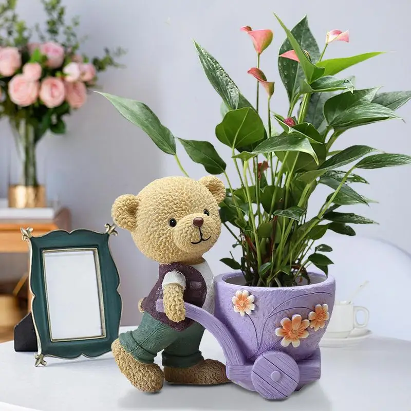 

New Cute Cartoon Bear Flowerpot Exquisite Mini Resin Animal Flowerpot Creative Succulent Plants Bonsai Pot Home Garden Decorate