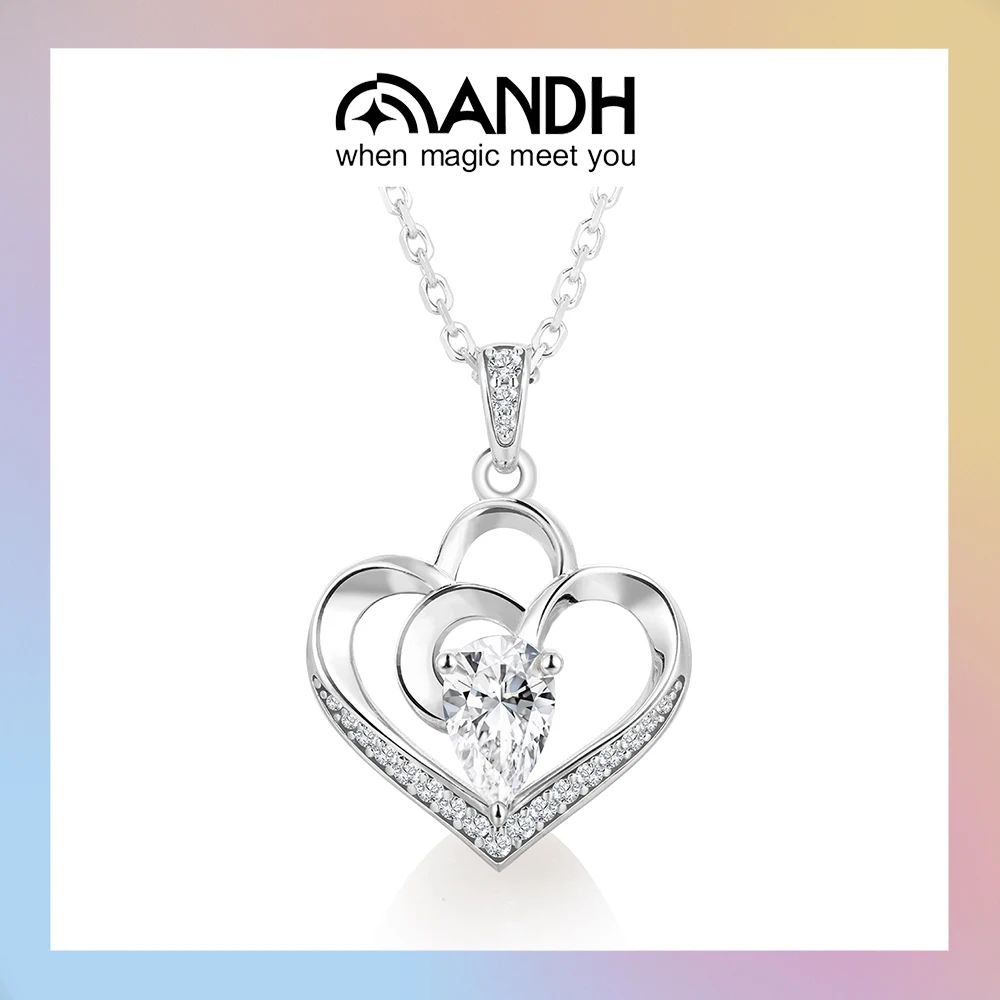 

Колье-подвеска ANDH с муассанитом в форме груши 1 карат, двойное сердце, для женщин, романтическое ювелирное украшение, подарок