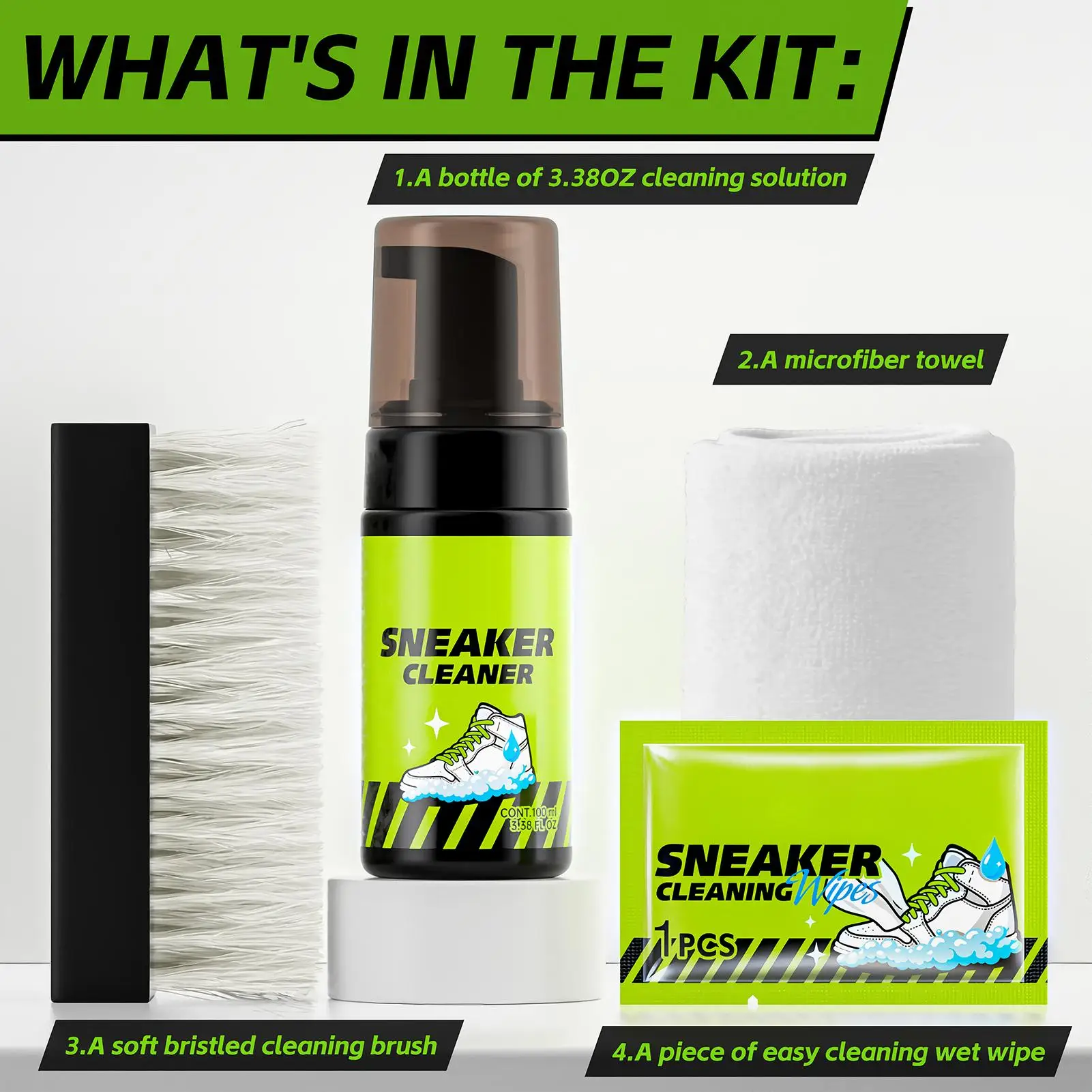 Sneaker Cleaner 4 Pieces 100ml Foam No Wash Care Remover White Shoe Polishing for Basketball Golf Canvas Mesh Fabric Athletic