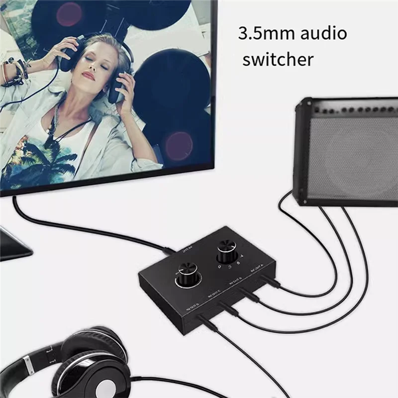 AA08-2 For Pcs HIFI 4-Way Bi-Directional 3.5Mm Stereo Audio Switcher With Mute Button–4 Inputs 1 Output For PC Headphones Speake