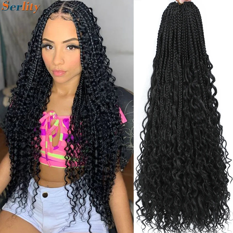 Serlity Goddess Box Braids Crochet Hair 24 18 14 Inches Bohemian Bob Box Braids Crochet Hair Synthetic Braid Messy Braiding Hair