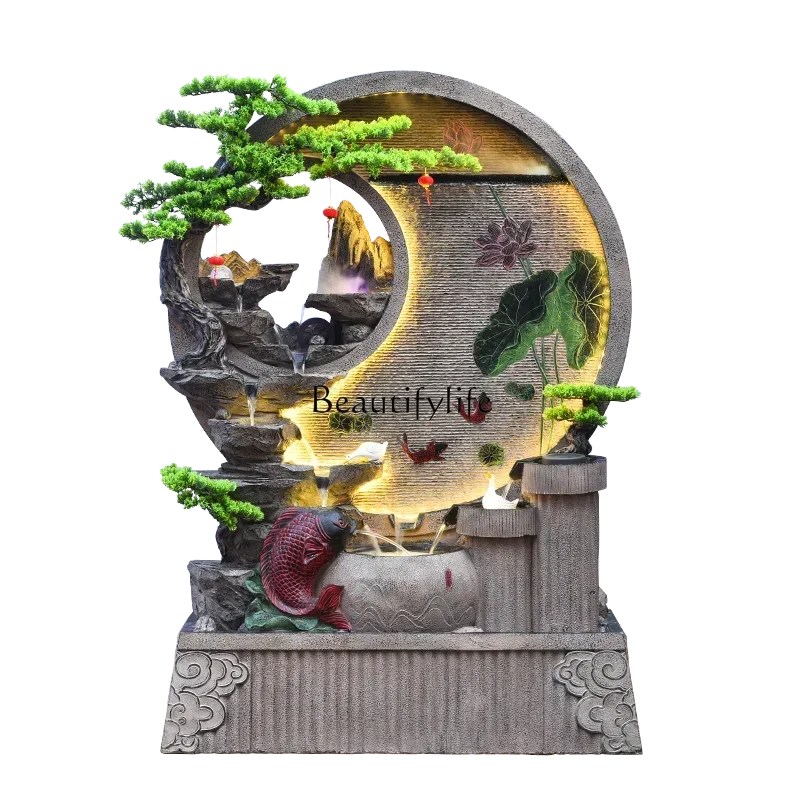

FG52LD33LXFeng Shui wheel floor-to-ceiling water curtain wall fountain flowing water ornament screen rockery circulating water
