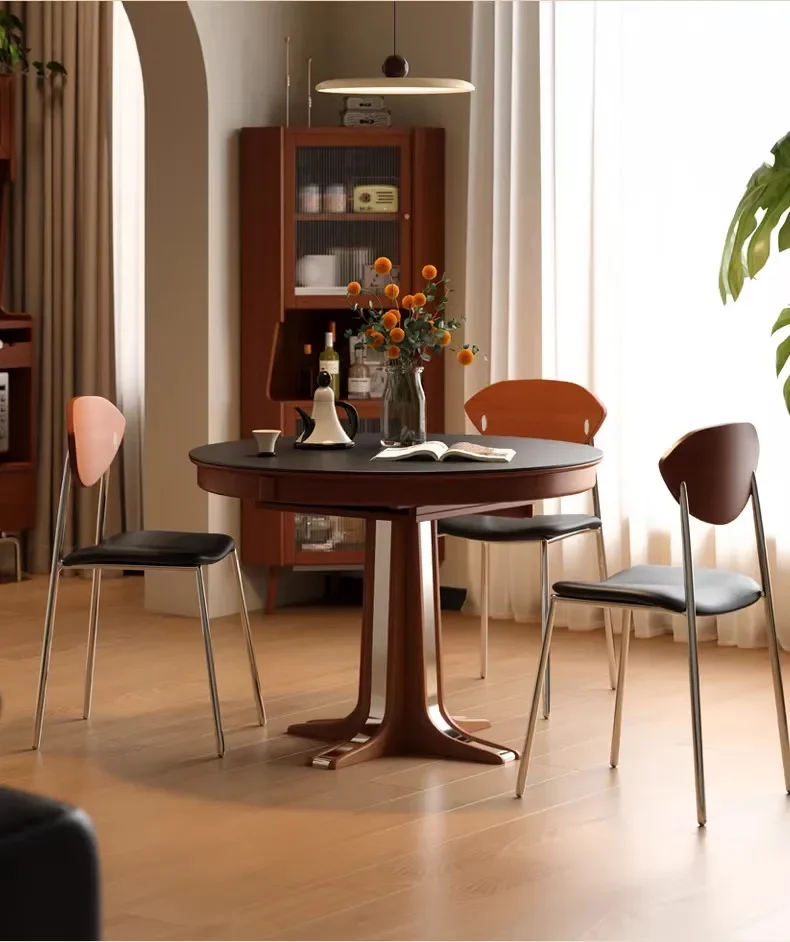 Beautiful  Vintage Brown 6 Person Dining Table Design Modern Unique Living Room Foldable Dining Table Home Furniture