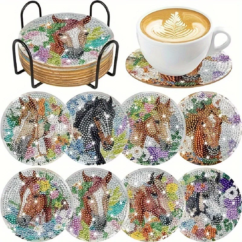 Hot Selling Multi-Style Rhinestone Studded Coaster Slip Resistant Coasters with Holder DIY Souvenirs Gift Ornament