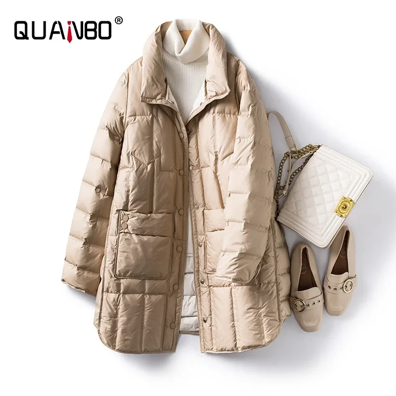 Women 90% White Duck Down X-long Lightweight Jackets 2024 New Autumn Winter Female Office Lady Korean Slim Fit Warm Down Coats