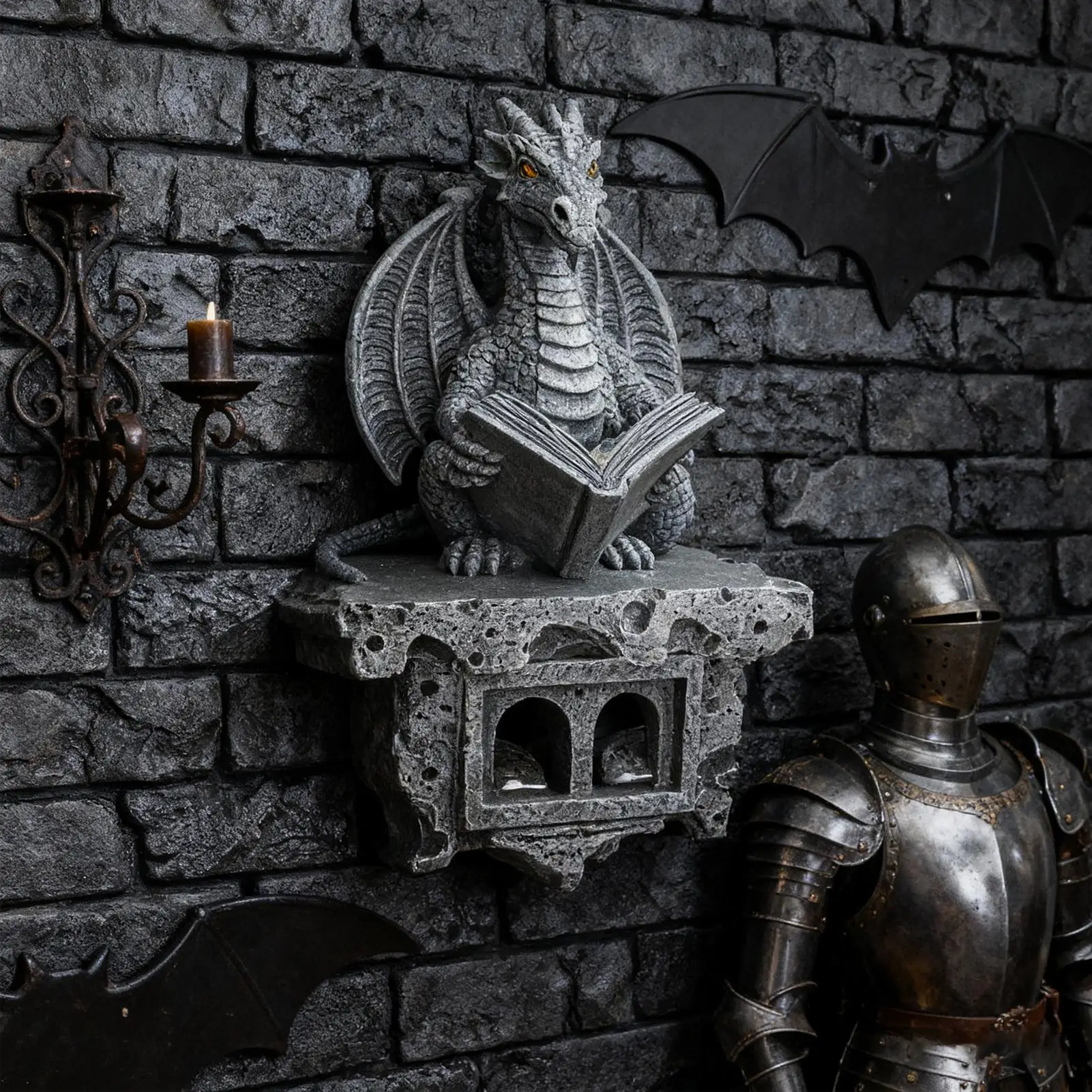 

Dragon Lamp Solar Powered Wall Mount Resin Reading Book Dragon Decor Solar Lights for Porch Patio Yard Garden Lawn Pathway