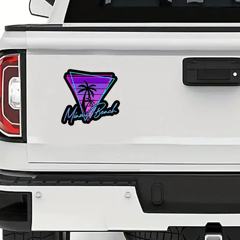 Neon Miami Palm Tree Sticker, Retro 80s Vaporwave Waterproof Vinyl Decal for Car, Truck & Laptop