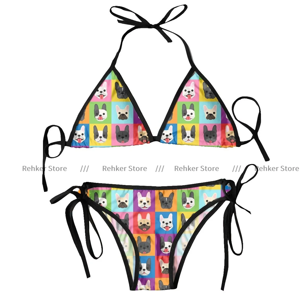 Sexy Women Bikini Swimsuit French Bulldog Pattern Swimwear Bathing Suit