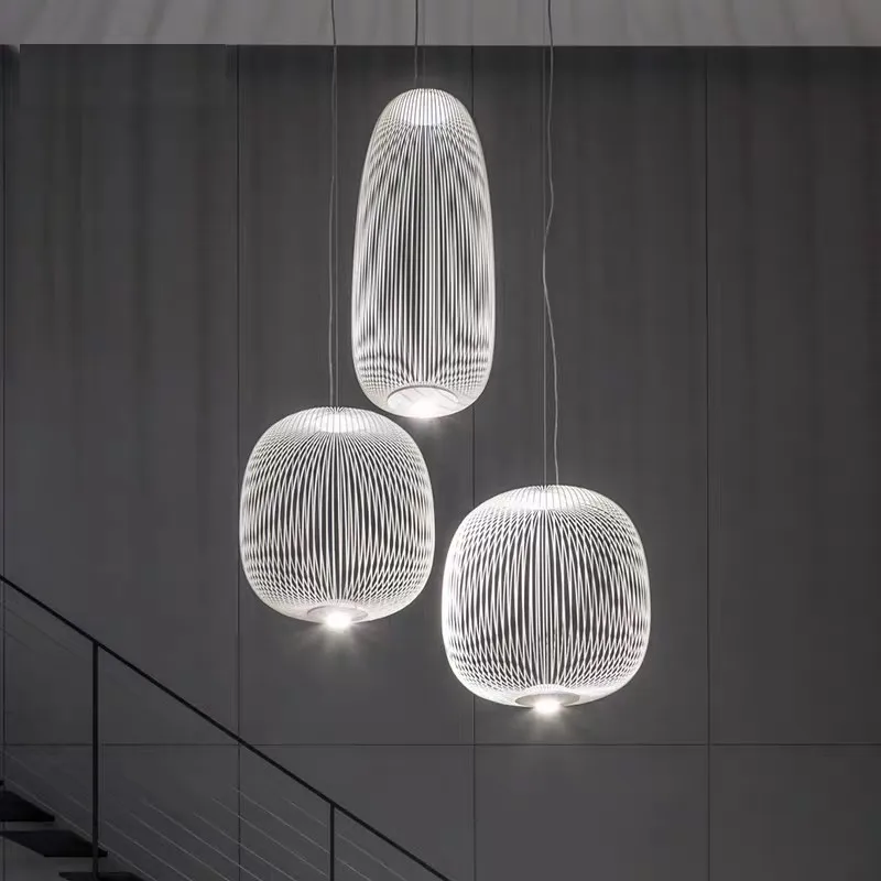

Italian Spokes Pendant Lamp Nordic Art Bird Cage LED Villa Lobby Loft Chandelier For Living Dining Room Home Decor Lines Light