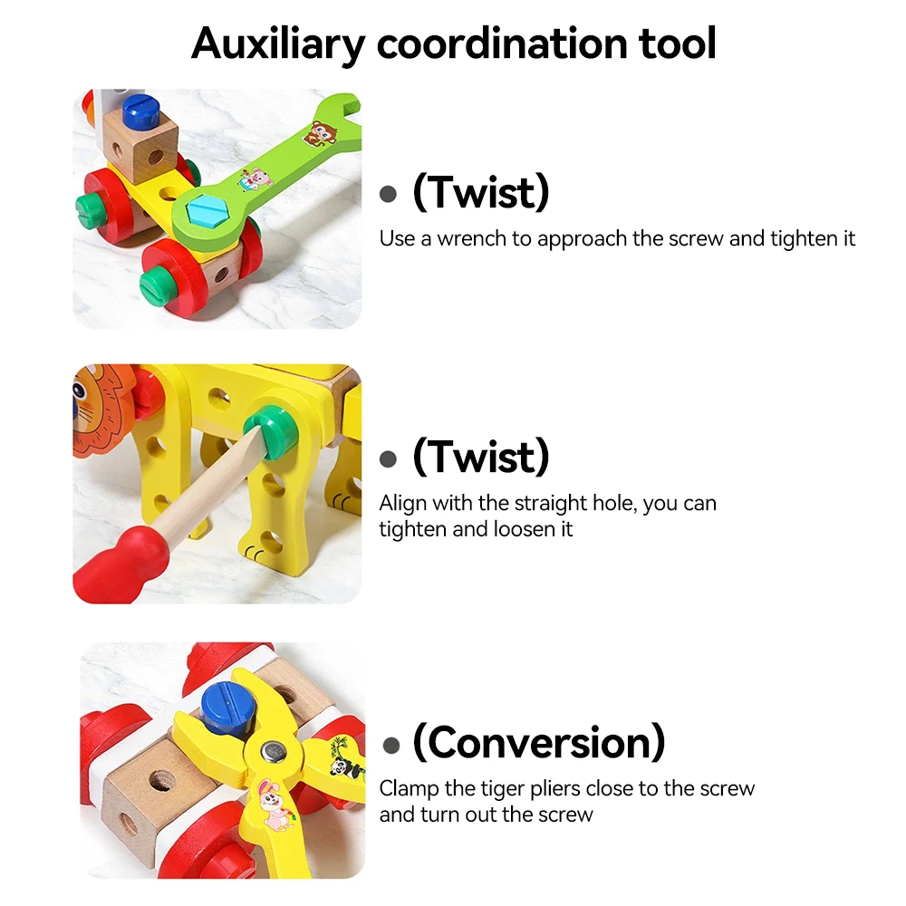 Kinder-Werkzeugkasten Kreatives DIY-Spielzeug Schrauben- und Muttern-Entfernungs-Set Holzbausteine für Jungen und Mädchen mit Aufbewahrungsbox für Kinder von 3-6 Jahren – Detail 7