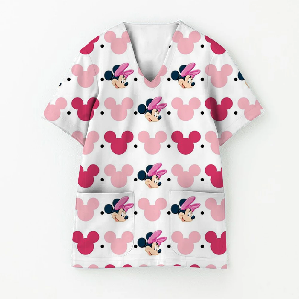 ديزني العلامة التجارية الكرتون طباعة الزي الطبي امرأة الموضة الخامس الرقبة جيب الرعاية الصحية فرك الترفيه طبيب الأسنان موحدة ممرضة امرأة #3