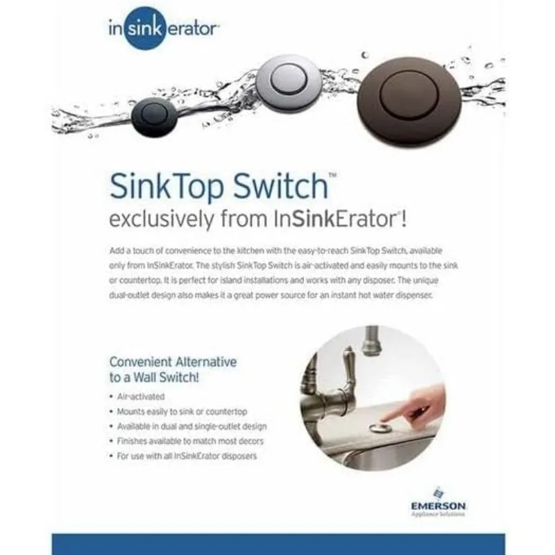 InSinkErator Garbage Disposal Air Switch Kit, Dual Outlet Sink Top Switch Button for All InSinkErator Food Waste Disposer Models