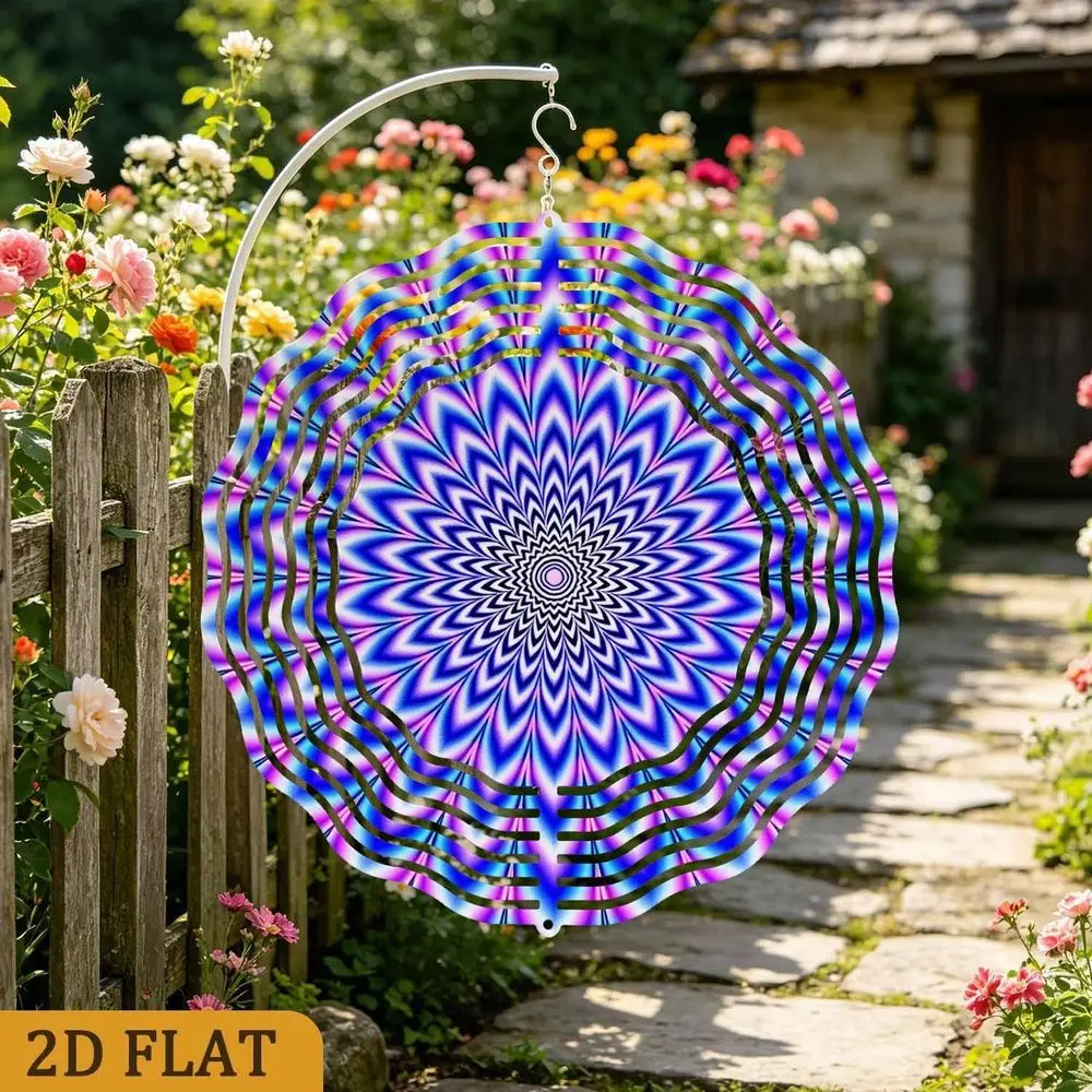 2D Flat 3D Hypnotic Geometric Mandala Wind Spinner - 10 Inch Colorful Kinetic Hanging Decor for Garden Patio Yard Gift