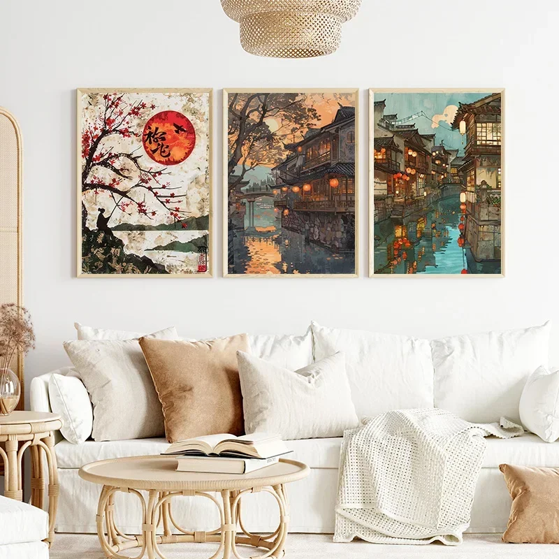 خمر هيروشي يوشيدا مستوحاة المشارك التقليدية اليابانية قرية المشهد حائط لوح رسم الفن غرفة المعيشة ديكور المنزل #2