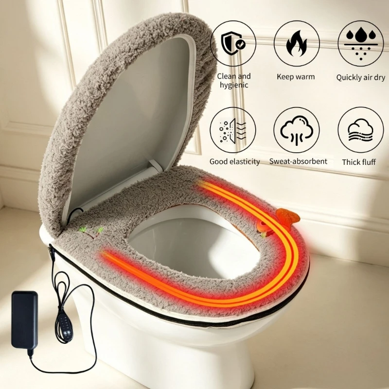 USB Heated Toilet Cover, Soft Cover Finish, 3 Heat Modes for Cold Winter Bathroom Seating Comfort Daily Use Y5GB