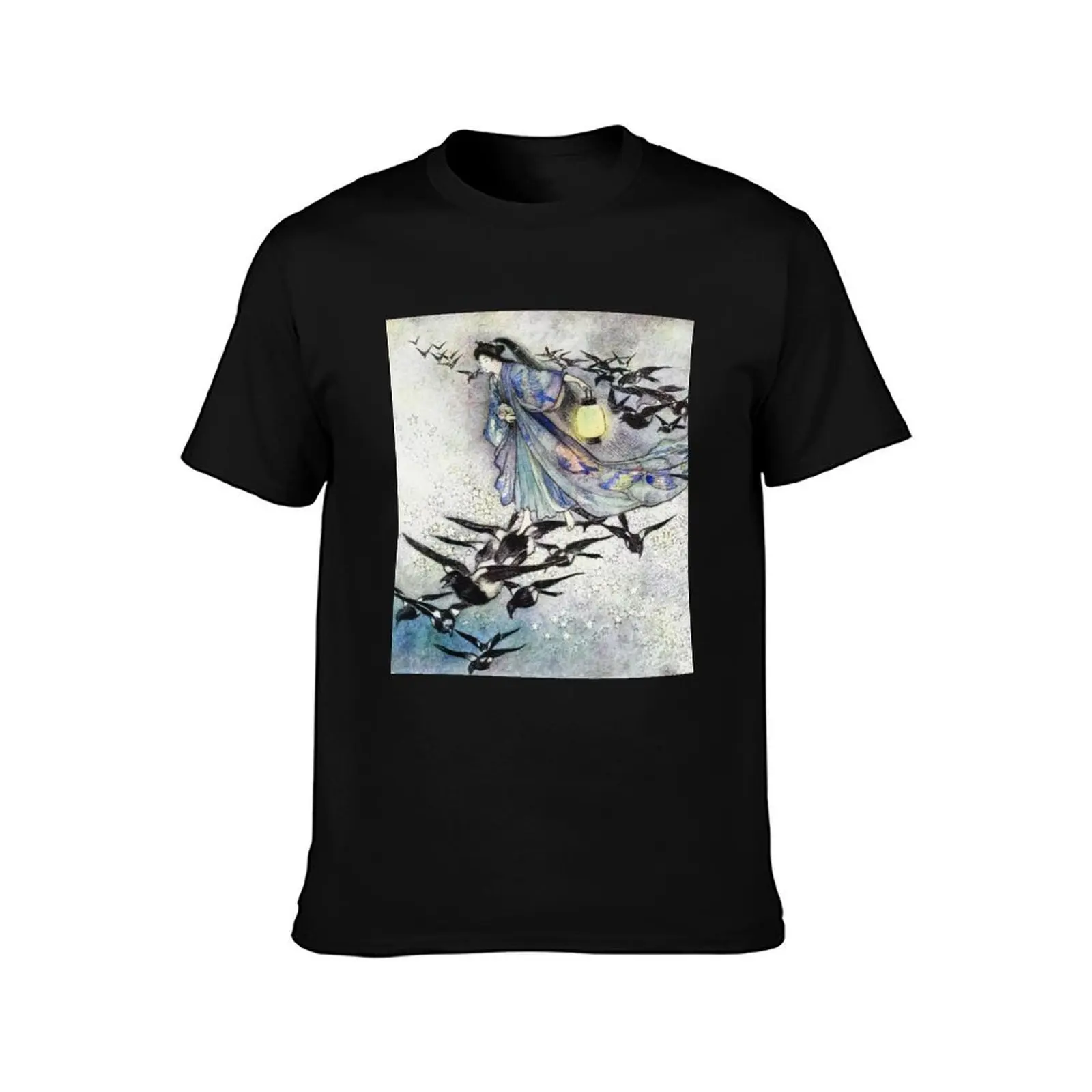 The Star Lovers Oriental vintage illustration art - Warwick Goble T-Shirt Summer Casual Cotton Tee Oversized Streetwear Tops
